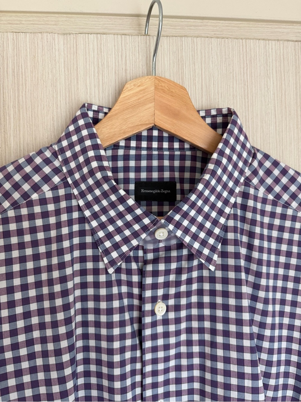 Ermenegildo Zegna Purple and White Checked Cotton Dress Shirt